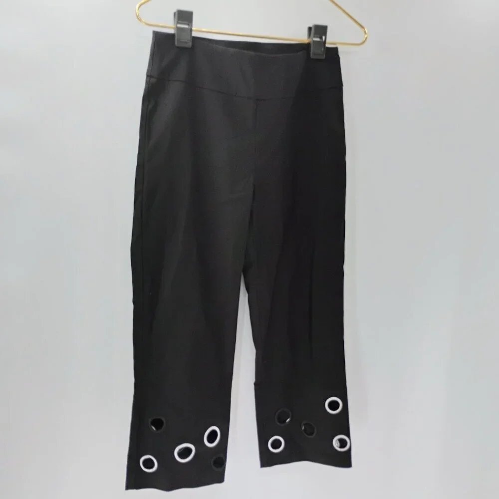 Joseph Ribkoff Womens Size 4 Crop Capri Black Pants Faux Coin Details #3610 - Picture 4 of 12
